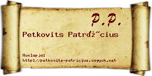 Petkovits Patrícius névjegykártya